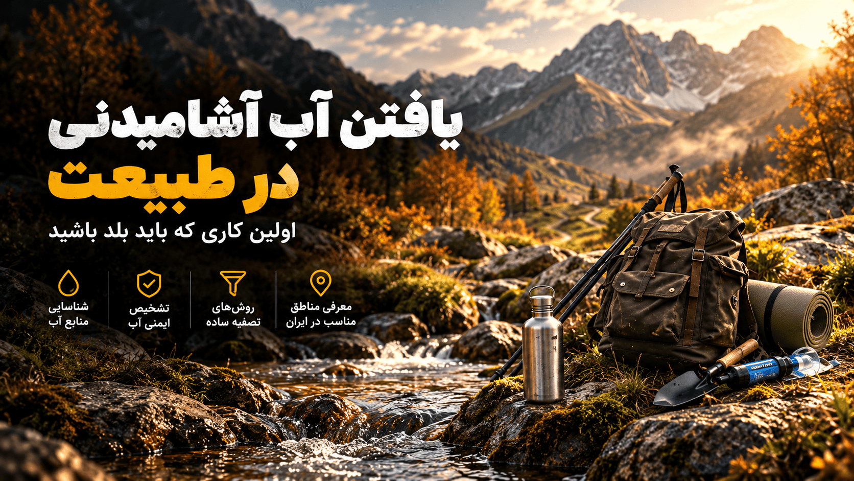 یافتن آب آشامیدنی در طبیعت؛ اولین کاری که باید بلد باشید - سیناکمپ یافتن آب آشامیدنی در طبیعت و تجهیزات لازم برای کمپینگ در کنار رودخانه کوهستانی